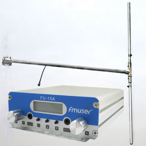 FMUSER 15W CZH-15A CZE-15A  FU-15A  FM stereo PLL broadcast transmitter FM exciter 88Mhz - 108Mhz + DP100 1/2 wave dipole antenna + Powersupply Kit